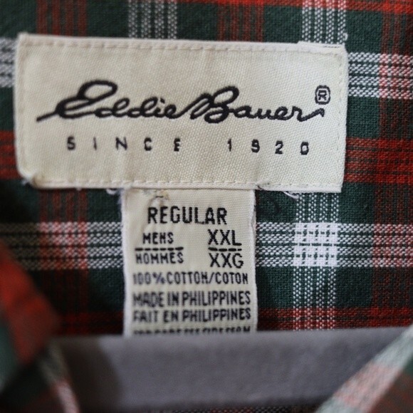 Eddie Bauer Mens Christmas Plaid Red & Green 100% Cotton Button Up Shirt XXL - Picture 12 of 13